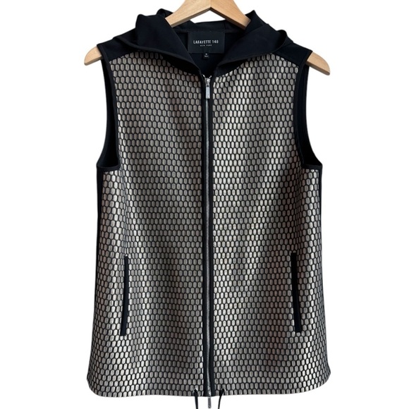 LAFAYETTE 148 | Hooded Zip Up Vest | Black Metallic Gold | Athleisure Casual M - Picture 1 of 5